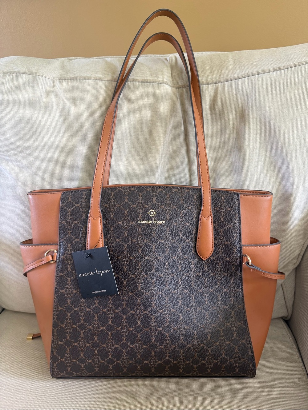 Nanette Lepore Brown & Tan Logo Pattern Tote